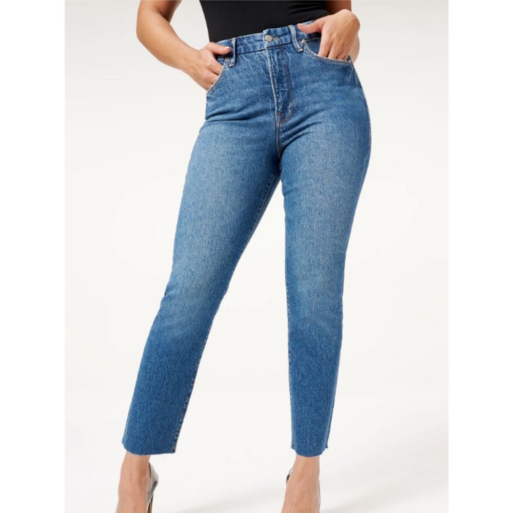 Good American Good Classic Raw Hem Jeans Size 12/31 Skinnyish Hi-rise New! - Picture 2 of 11